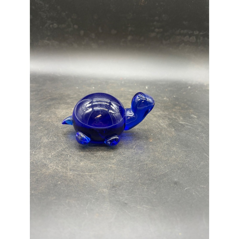 Vintage Cobalt Blue Glass Turtle Figurine Paperweight Animal Decor
